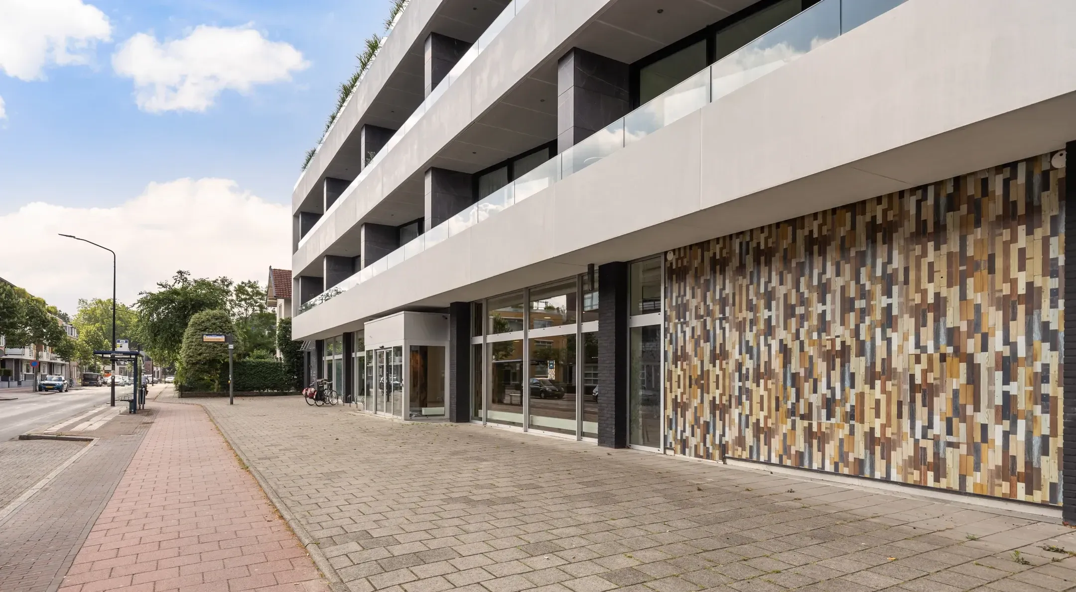 De entree van De Hooght, met een wand van houtmozaïek